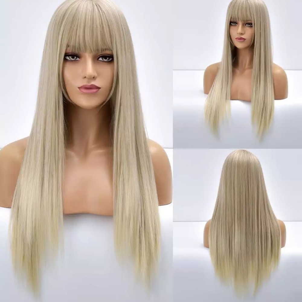 Blonde Long Synthetic Wig with Bangs